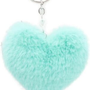 Fluffy hartjes sleutelhanger blauw